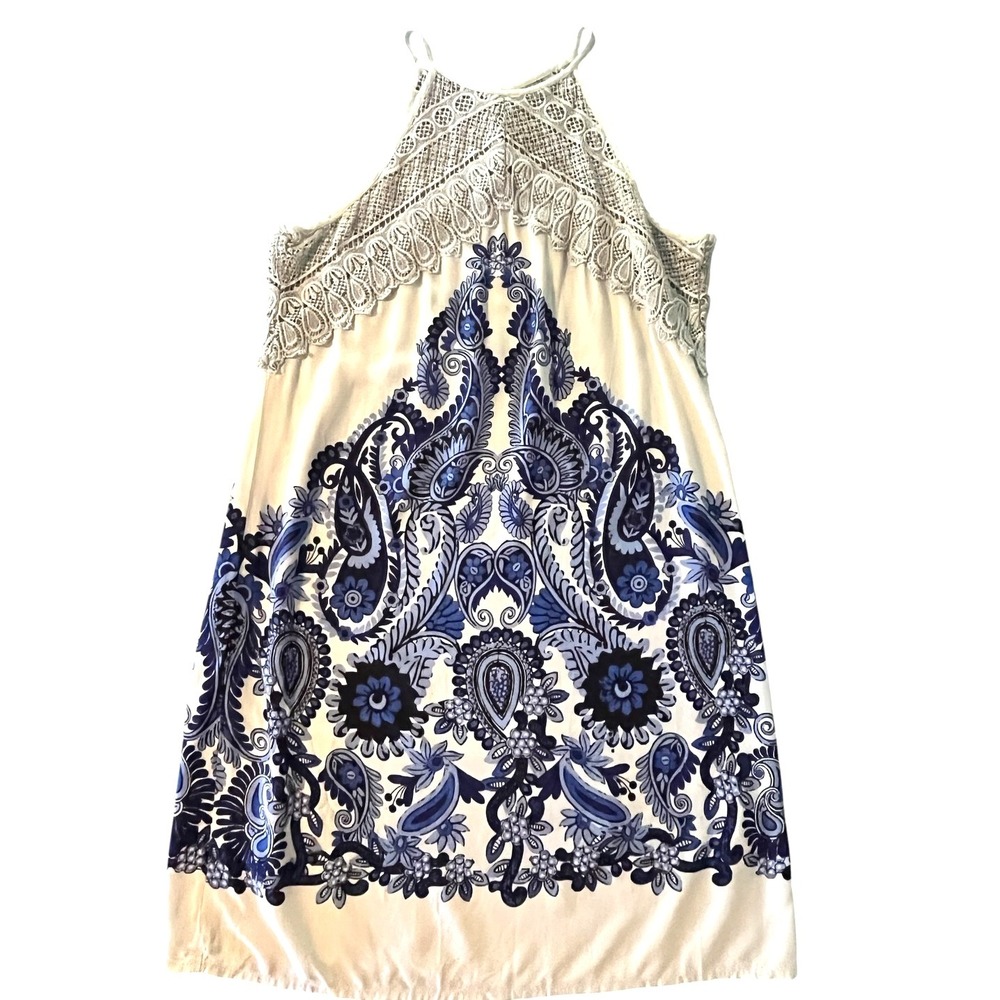 Venus Women's Paisley Halter Dress Crochet Lace Neckline Sleeveless Boho M